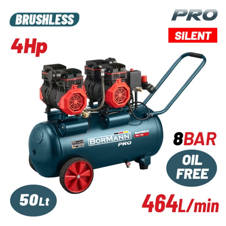 BORMANN BAT5013 Αεροσυμπιεστής Μονομπλόκ, Oil Free, Silent ,Brushless,4Hp,50L, 464L/min