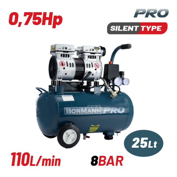 BORMANN Pro BAT5080 Αεροσυμπιεστής Μονομπλόκ, Oil free, Silent,Brushless, 0.75Hp,25L, 110L/min
