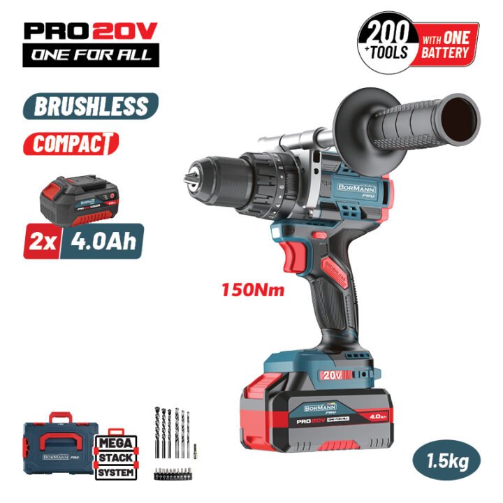 ΒΟRMANN Pro BBP5406X44CA Δραπανοκατσάβιδο Κρουστικό, Compact, Brushless Μπαταρίας 20V, Li-Ion, 2x4Ah