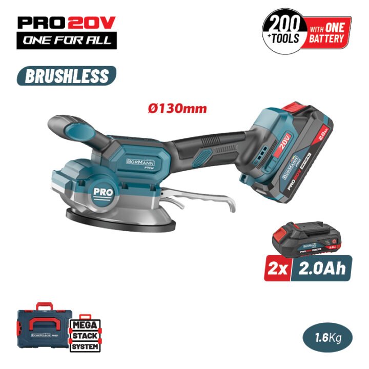 BORMANN Pro BBP5426X22C Βεντούζα-Δονητής Πλακιδίων 20V,Li-Ion,2x2Ah,130mm, 60kg,3500-8000rpm