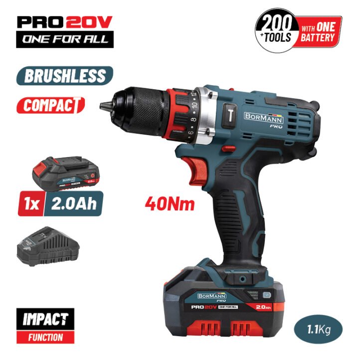 BORMANN Pro BBP5446X2 Δραπαν/βιδο Κρουστικό 20V, 1x2Ah, Li-Ion, 40Nm, 2 Ταχύτητες