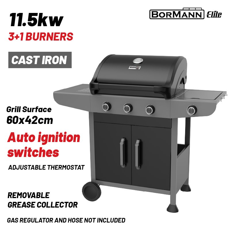 BORMANN Elite BBQ6031 Ψησταριά Υγραερίου FORGE 3+1 Εστιών με Μαντεμένια Σχάρα