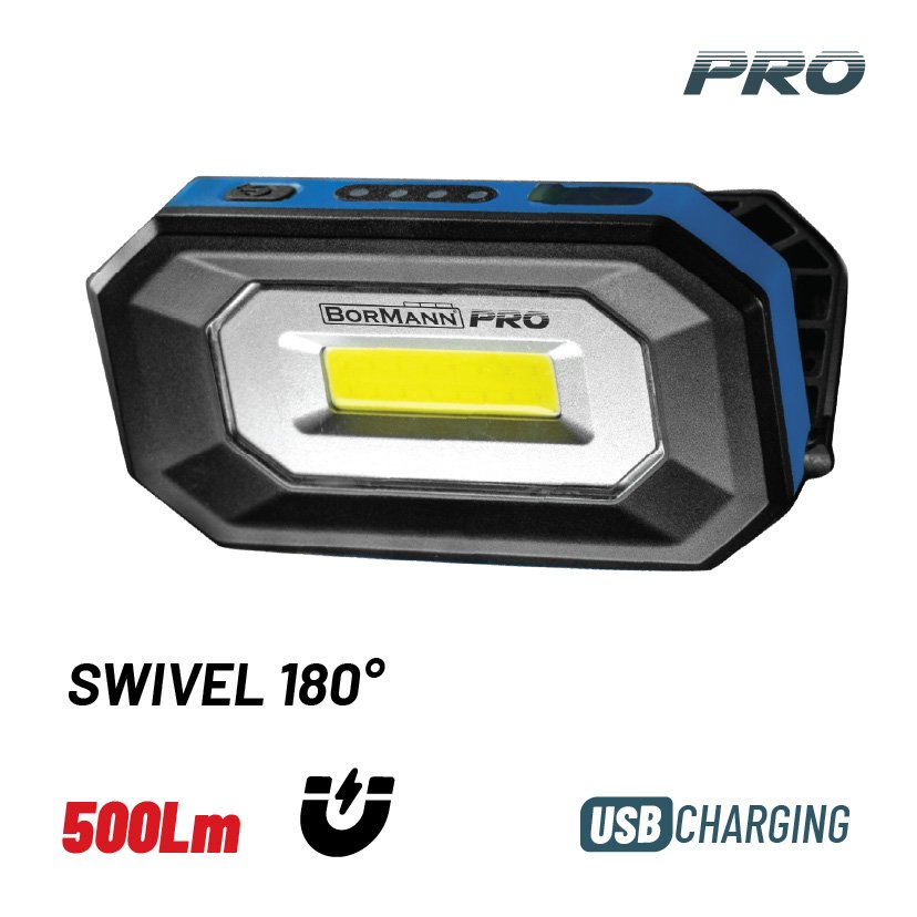 BORMANN Pro BPR6014 Φακός Εργασίας Επαναφορτιζόμενος 500Lm Με Μαγνήτη, Αδιάβροχος, 180° Περιστροφή