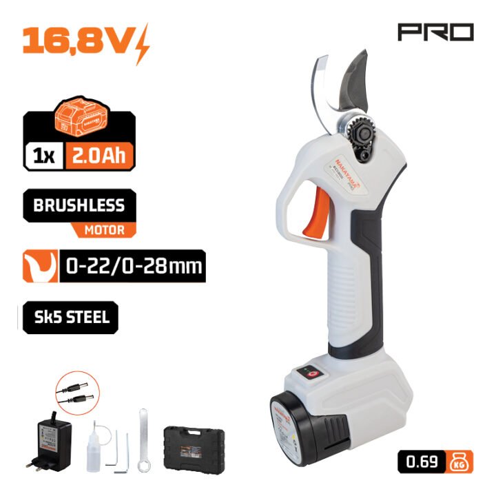 NAKAYAMA Pro EC1300 Ψαλίδι Κλάδου Μπαταρίας 16.8V, Brushless,  Κοπή 0-22/0-28mm, 690gr , Μπαταρία 2Ah